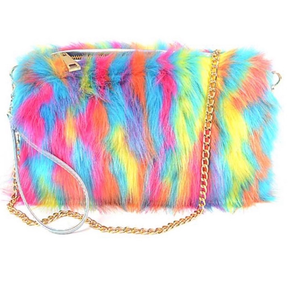 Bright multi faux fur crossbody